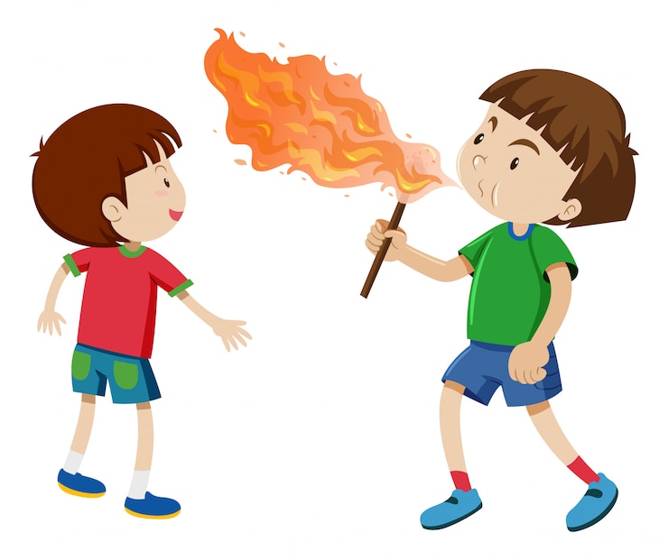 Vector chicos jugando con fuego