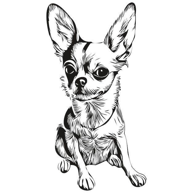 Chihuahua perro dibujado a mano línea arte vector dibujo blanco y negro logo mascotas ilustración