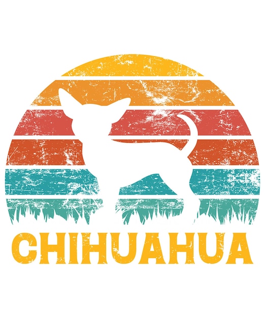 Chihuahua Retro Vintage Sunset camiseta diseño plantilla Chihuahua a bordo coche ventana pegatina POD