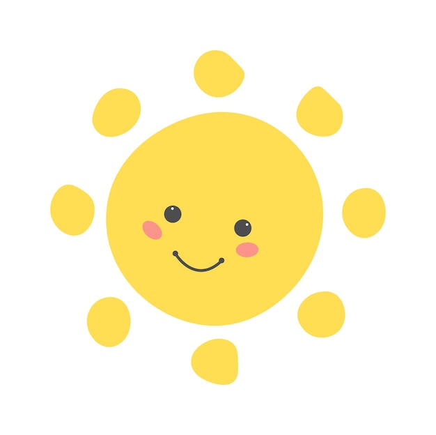 Childish Sun Cartoon Icono de verano Ilustración vectorial