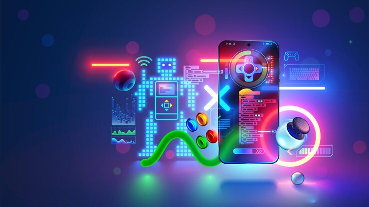 Vector children program robot controlled by phone in programming language scratch internet education children computer programming robot design tech banner of school of computer technology for children