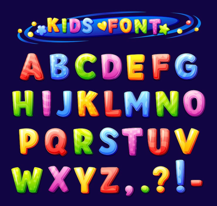 Vector children zone font niño alfabeto latino original letras de dibujos animados lúdicas niño divertida tipografía signo tipo abc texto colorido para educación escolar juego juego neotérico ilustración vectorial