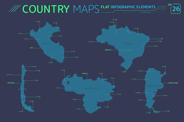 Chile argentina brasil venezuela y peru mapas vectoriales