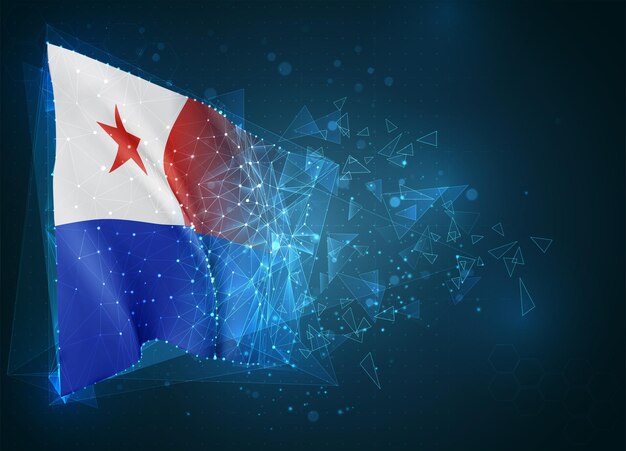 Chile, bandera, objeto virtual abstracto 3D de polígonos triangulares sobre un fondo azul.