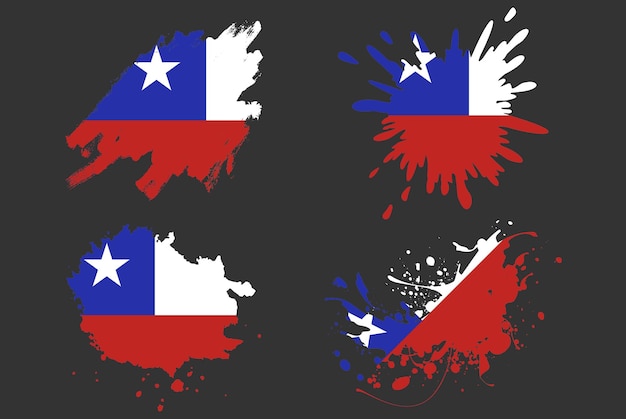 Chile bandera pincel splash vector set país logo activo pintura grunge ilustración concepto