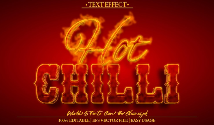 Vector chile caliente picante efecto de texto vectorial editable alfabeto pimienta caliente chile fuego especia calor mexicano