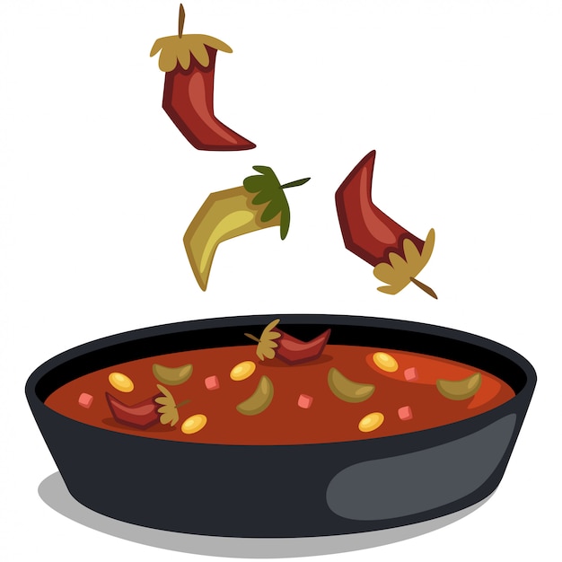 Vector chile con carne. comida tradicional mexicana. sopa con chile y frijoles.