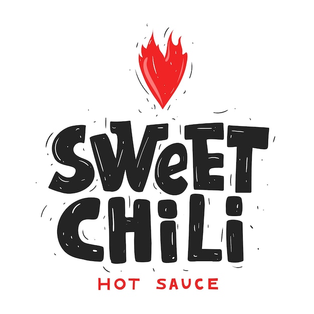 Chile dulce salsa picante picante Ilustración de la insignia del corazón de fuego caliente Archivo vectorial