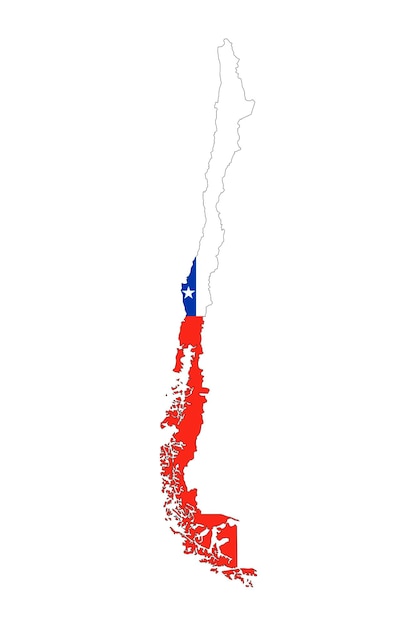 Chile mapa silueta con bandera sobre fondo blanco.