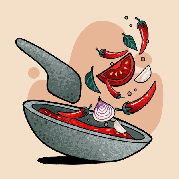 chile rojo sambal ulek cobek indonesia