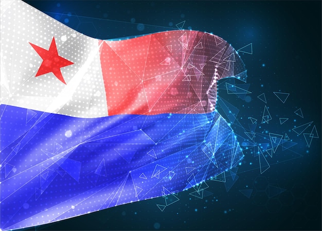 Chile, vector bandera, objeto virtual abstracto 3D de polígonos triangulares sobre un fondo azul.
