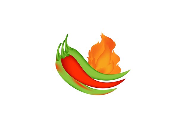 Chile verde rojo con llama de fuego aislado en un recorte de fondo transparente