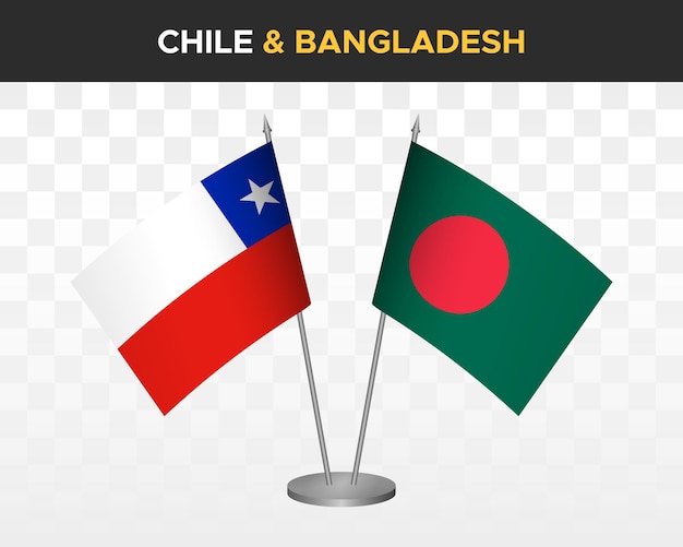 Chile vs bangladesh escritorio banderas maqueta aislado 3d vector ilustración mesa banderas