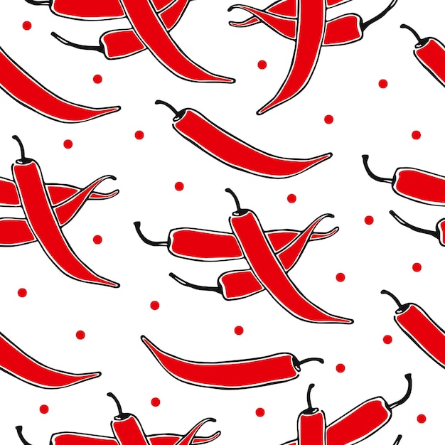 Chiles rojos sobre un patrón sin fisuras de fondo blanco