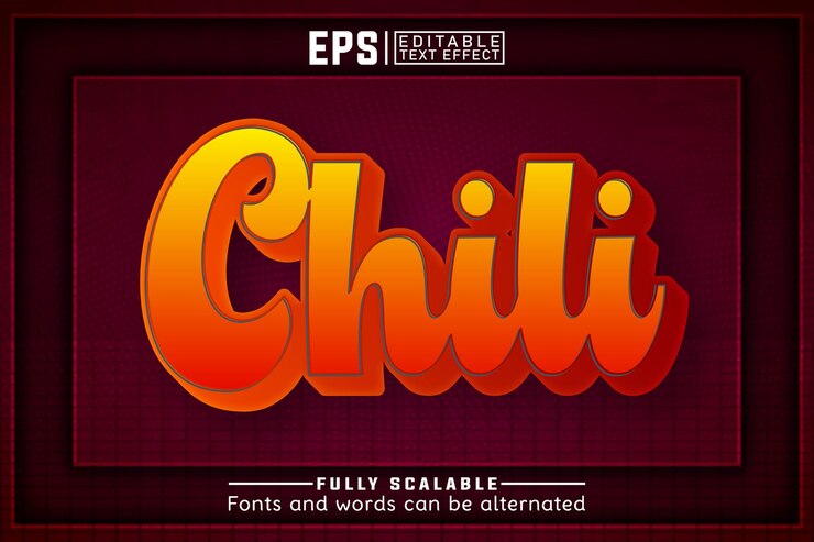 Vector chili 3d efecto de texto editable