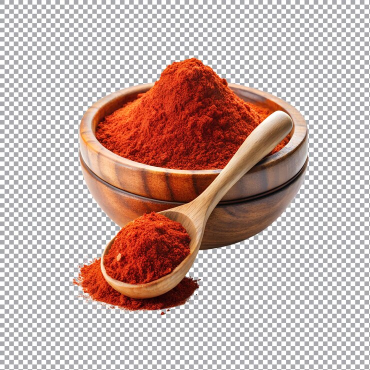 Vector chili rojo fresco y caliente en polvo sobre un fondo transparente
