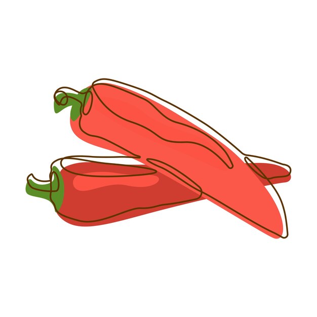 Chili rojo picante condimento de especias vegetales en estilo de arte de línea