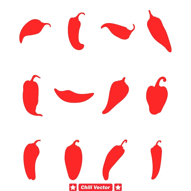 Chili Sensations Dynamic Vector Silhouette Set para los entusiastas de la comida y los cocineros