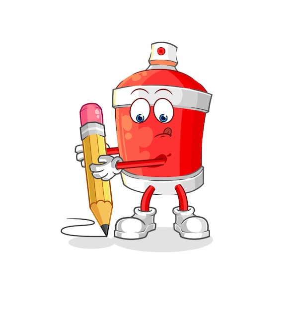 Chili spray escribir con vector de mascota de dibujos animados de lápiz