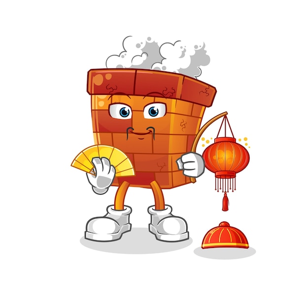 Chimenea china con vector de caracteres de ilustración de linternas
