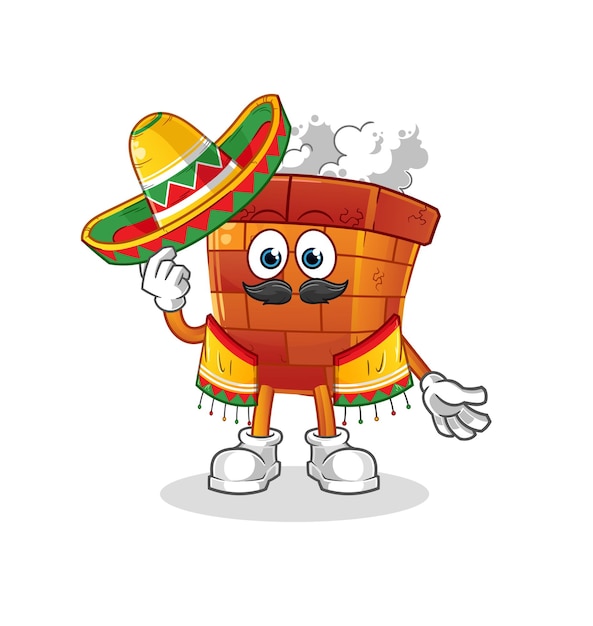 Chimenea cultura mexicana y bandera caricatura mascota vector