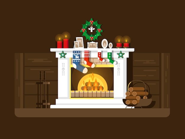 Chimenea con decoraciones navideñas