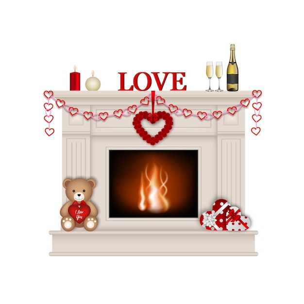 Chimenea decorada para el día de san valentín