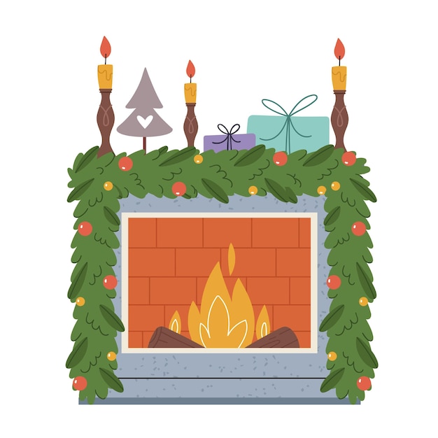 Vector chimenea decorativa de año nuevo