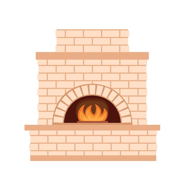 Vector chimenea con fuego para el interior del hogar aislado sobre fondo blanco, ilustración vectorial