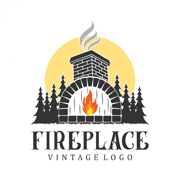 Chimenea logo vintage, para inmobiliaria y servicio.