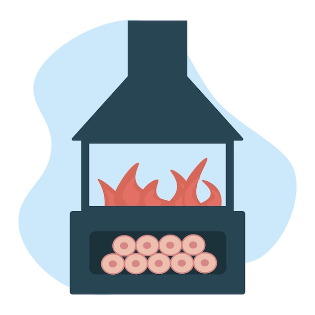 Chimenea moderna el fuego en el horno sistema de calefacción ilustración vectorial plana del diseño del hogar aislado en un blanco