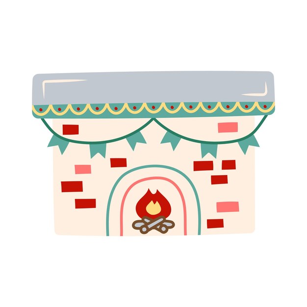 chimenea de Navidad decorada con fuego Elemento aislado para el diseño de tarjetas patrones pancartas Navidad y Año Nuevo Ilustración vectorial