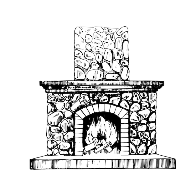 Una chimenea de piedra con leña y fuego en el interior Ilustración vectorial para Navidad y Año Nuevo diseño de postales impresión de regalos embalaje Decoración interior vajilla textiles Para sitios web