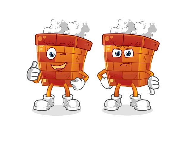 Chimenea pulgares arriba y pulgares abajo. vector de mascota de dibujos animados