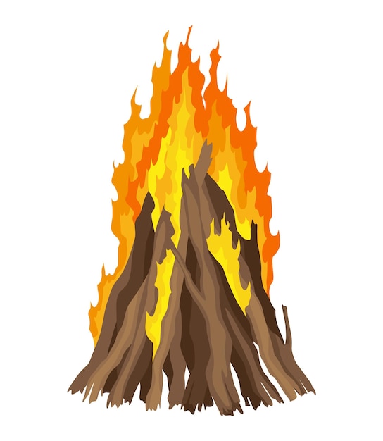 Chimenea tipo de fogata Símbolo de viaje y aventura de madera ardiente Hoguera vectorial o fogata en estilo plano de dibujos animados Hogueras turísticas en pila