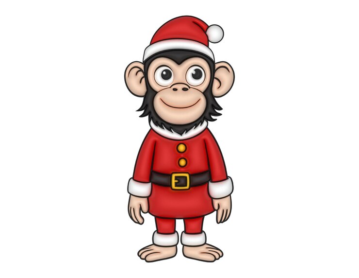 Vector un chimpancé 3d plano con un traje de navidad