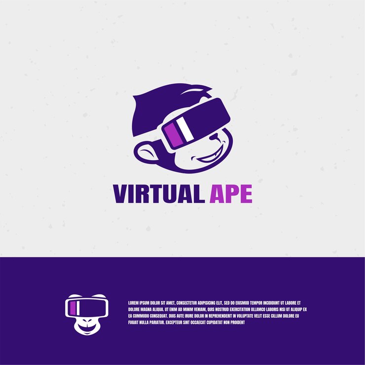 Vector chimpancé con vector premium de ilustración de logotipo de realidad virtual