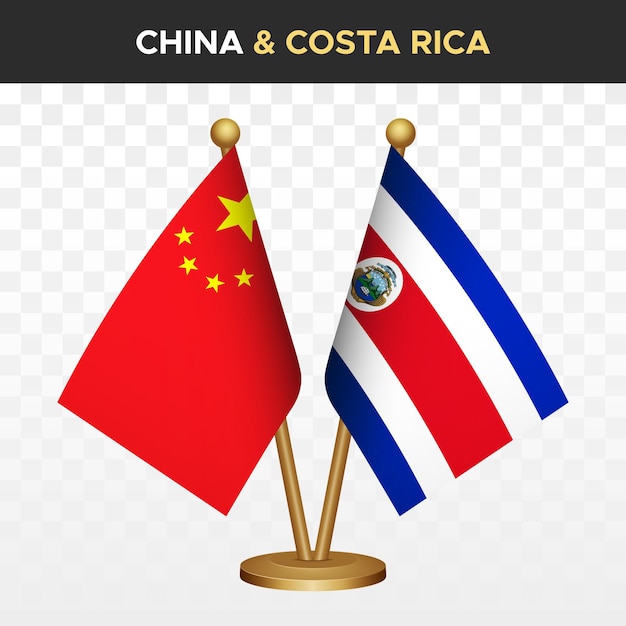 China contra Costa Rica banderas chinas 3d bandera de escritorio de pie aislado en blanco