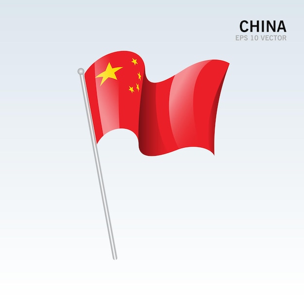 China ondeando la bandera aislada en gris