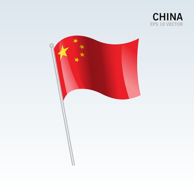 Vector china ondeando la bandera aislada sobre fondo gris