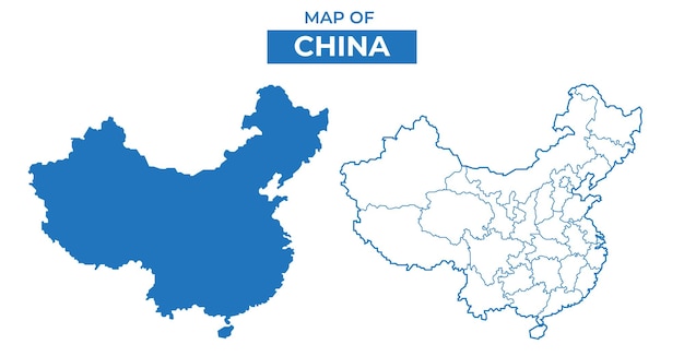 China simple conjunto de ilustraciones de estilo de contorno de mapa vectorial plano azul