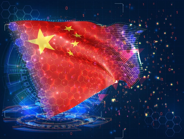 China vector bandera objeto 3D abstracto virtual de polígonos triangulares sobre un fondo azul