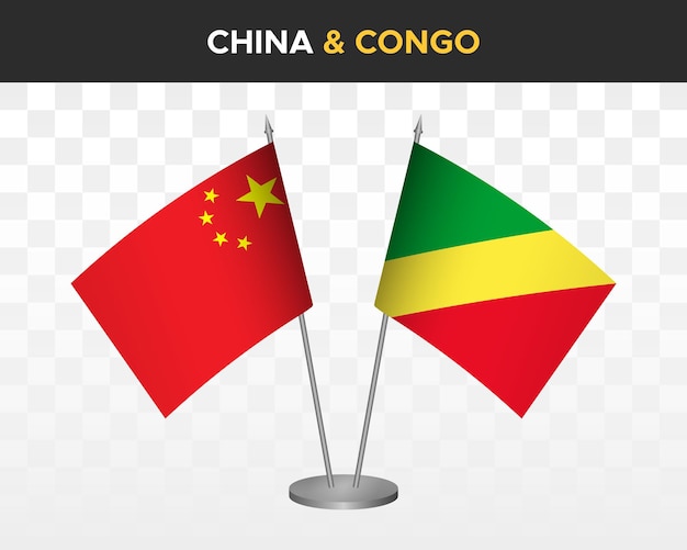 China vs congo escritorio banderas maqueta aislado 3d vector ilustración banderas de mesa chinas