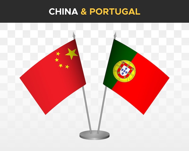 China vs portugal escritorio banderas maqueta aislado 3d vector ilustración chino mesa banderas