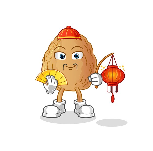 Chino de almendras con ilustración de farolillos. vector de caracteres