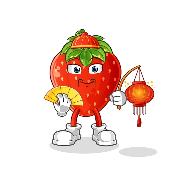 Chino de fresa con vector de caracteres de ilustración de linternas