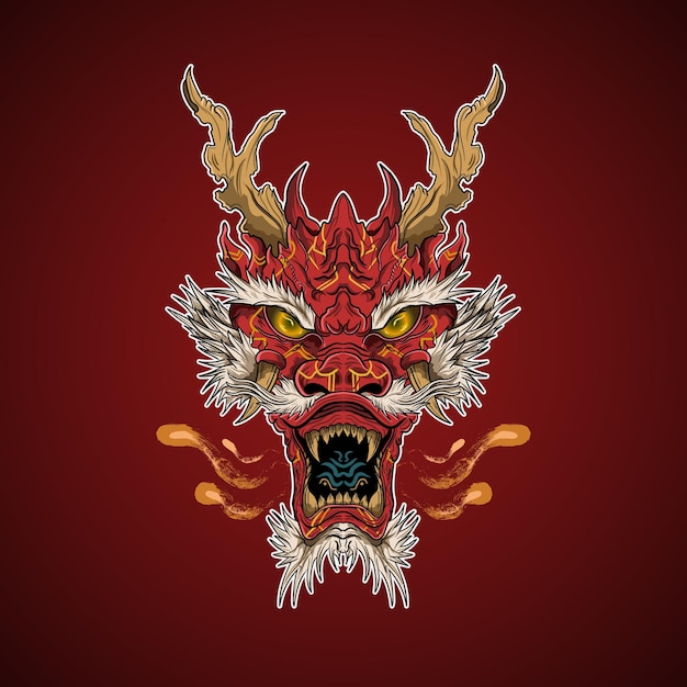 Chino rojo legendario oriental fuego dragón cabeza Vector ilustración ilustraciones