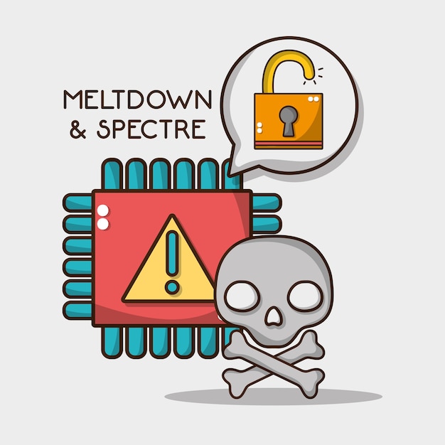 Chip de advertencia con calavera y candado de seguridad