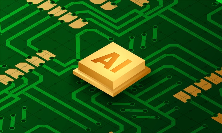 Vector el chip ai se inserta en el circuito de la computadora.