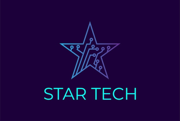 Chip de circuito electrónico digital de estrella futurista para el logotipo de smart tech
